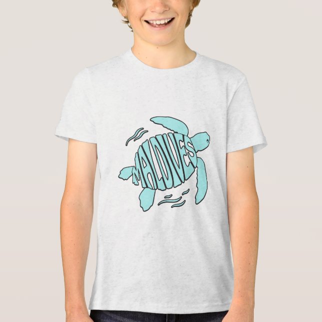 Maldiverna Havssköldpadda - Tropisk Blå Typografi T Shirt (Framsida)