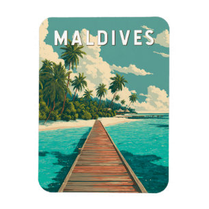 Maldiverna Illustration Resa Konst Vintage Magnet