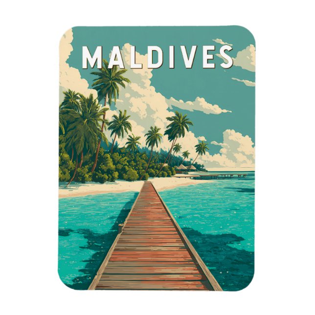 Maldiverna Illustration Resa Konst Vintage Magnet (Vertikal)
