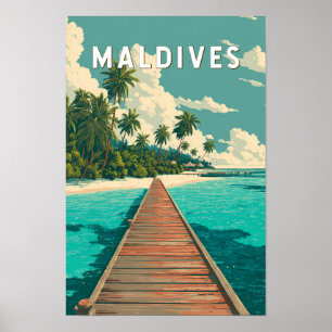 Maldiverna Illustration Resa Konst Vintage Poster