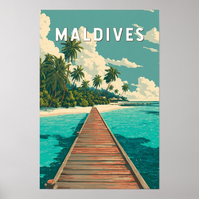 Maldiverna Illustration Resa Konst Vintage Poster (Framsidan)