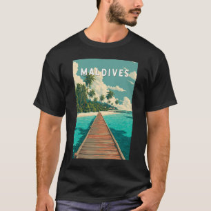Maldiverna Illustration Resa Konst Vintage T Shirt