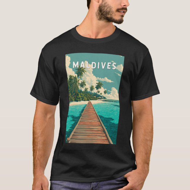 Maldiverna Illustration Resa Konst Vintage T Shirt (Framsida)