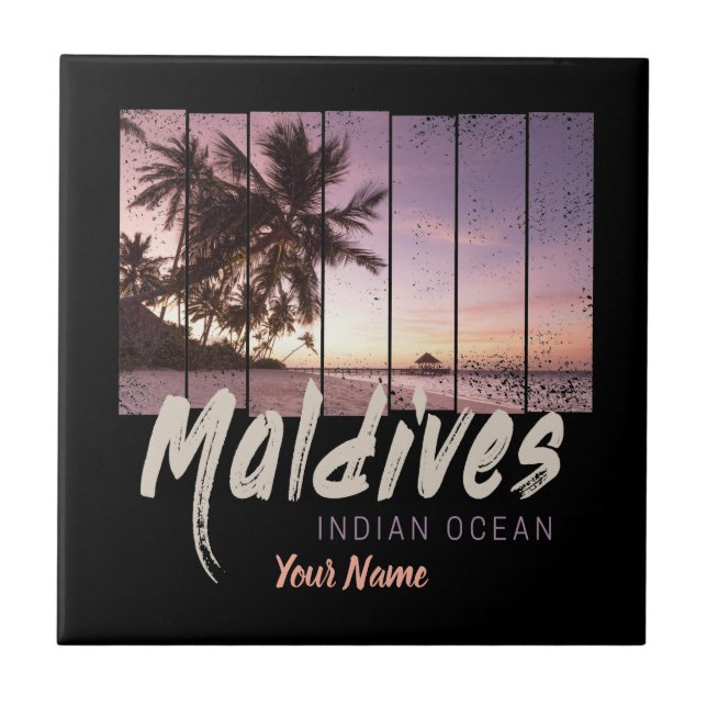 Maldiverna Indian Ocean vintage sunset souvenir Kakelplatta (Framsidan)