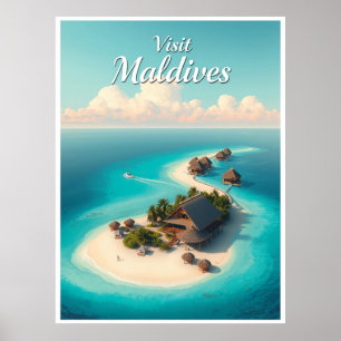 Maldiverna – Korallatoll Vintageillustration Poster