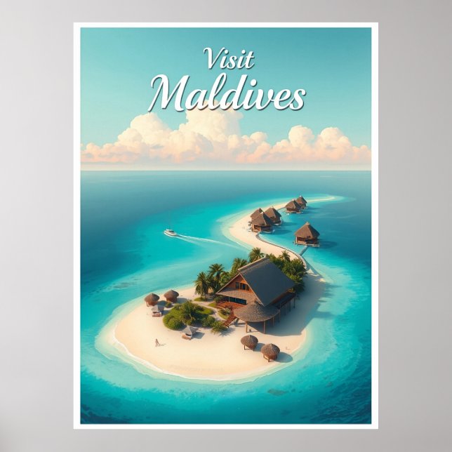 Maldiverna – Korallatoll Vintageillustration Poster (Framsidan)
