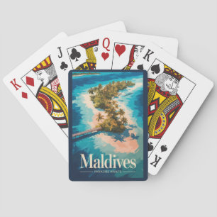 Maldiverna Landskapsillustration Resa Konst Vintag Casinokort