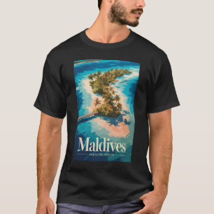Maldiverna Landskapsillustration Resa Konst Vintag T Shirt