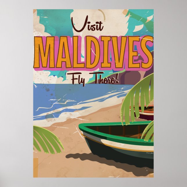 Maldiverna ö vintage reserkonst. poster (Framsidan)