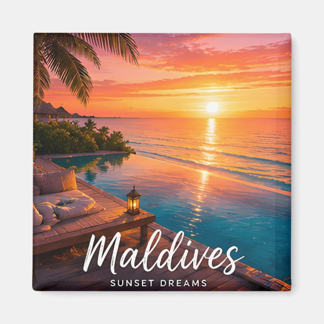 🧲 Maldiverna Solnedgång Flykt Resminne 🌅 Magnet (Framsidan)