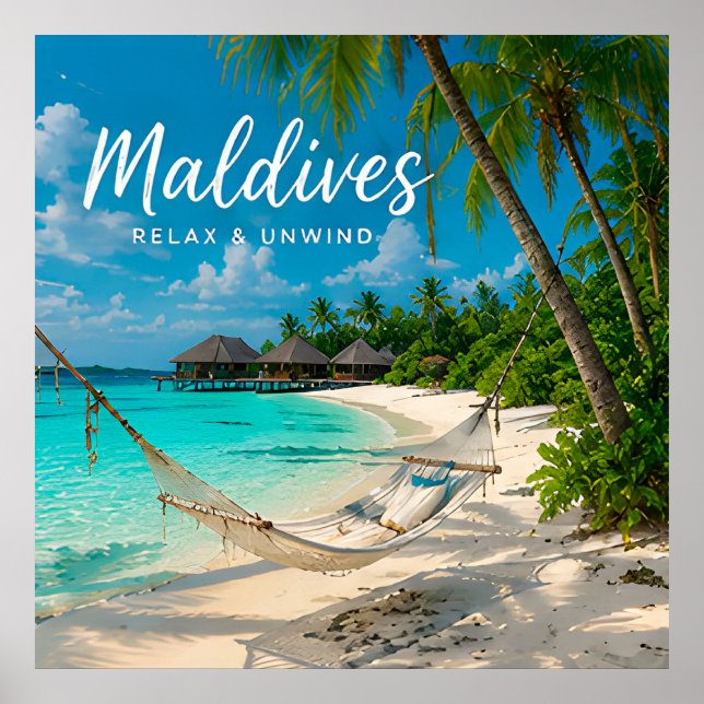 🧲 Maldiverna Strand Hängmatta Semester Minne 🌴 Poster (Framsidan)