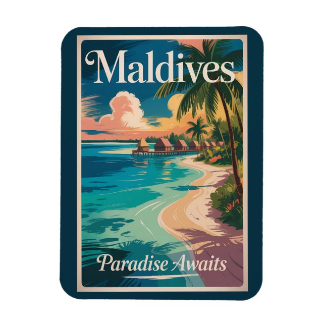 Maldiverna Strand Illustration Resa Konst Vintage Magnet (Vertikal)