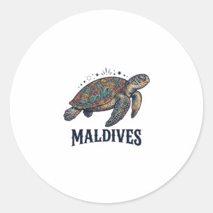 Maldiverna Vintage Havssköldpadda Resa T-Shirt Des Runt Klistermärke
