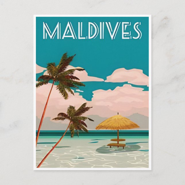 Maldiverna Vintage Tropical Beach Ocean Travel Vykort (Framsida)