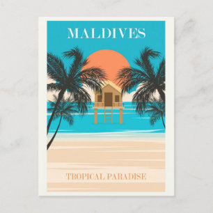 Maldiverna Vintage Tropical Beach Ocean Travel Vykort