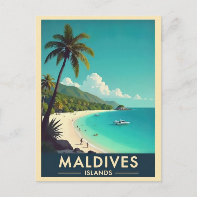 Maldivernas öar Vintage Beach Ocean Travel Vykort (Framsida)
