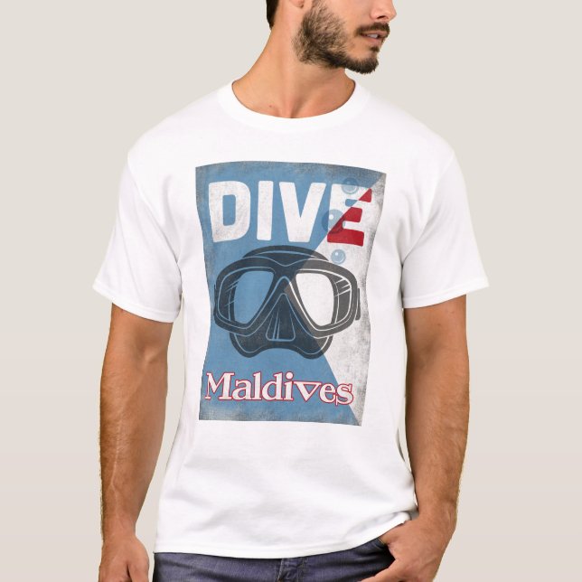 Maldivernas Vintage Dyka Mask T Shirt (Framsida)