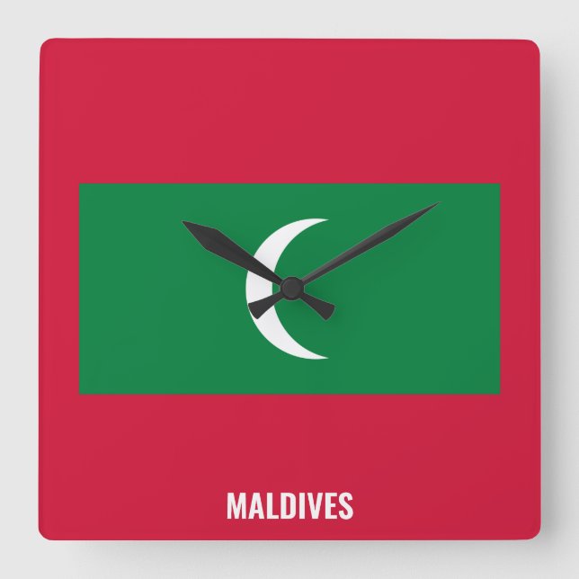 Maldives Flag Dazzling Patriotic Fyrkantig Klocka (Framsida)