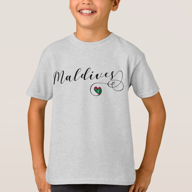 Maldives Flagga Heart, Maldivian T Shirt (Framsida)