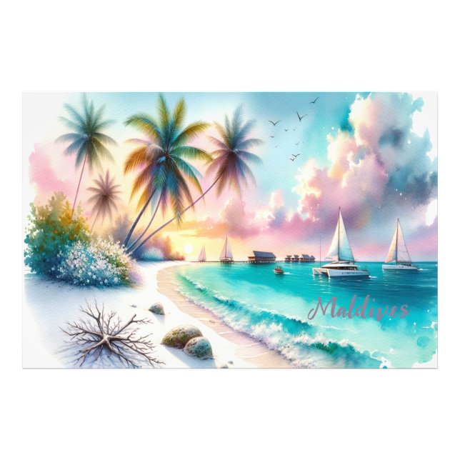 Maldives Luxury Sketch Watercolor | Fototryck (Framsidan)