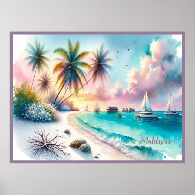 Maldives Luxury Sketch Watercolor | Poster (Framsidan)