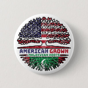Maldives Maldivian American USA Träd Roots Flagga Knapp