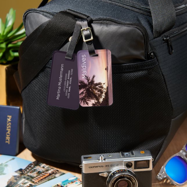 Maldives Ocean Indian Beach Sunset Island Souvenir Bagagebricka (Fram & Baksida)