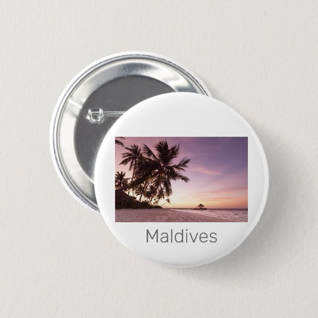 Maldives Ocean Indian Beach Sunset Island Souvenir Knapp (Framsida & baksida)