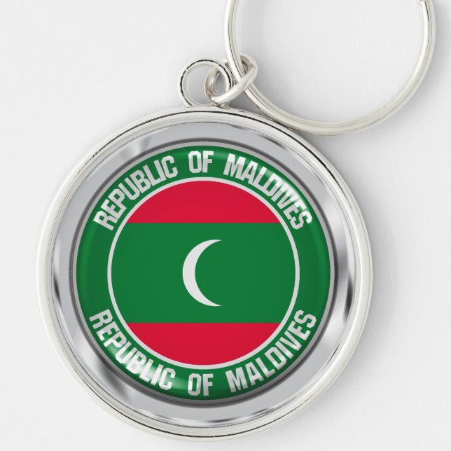 Maldives Round Emblem Rund Silverfärgad Nyckelring (Framsidan)