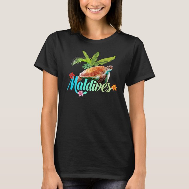 Maldives Sea Turtle Hibiscus Island Gift Beach Sou T Shirt (Framsida)