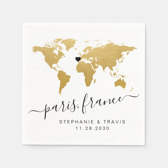 Måldusch för guld World Map Heart Pappersservett (Framsidan)