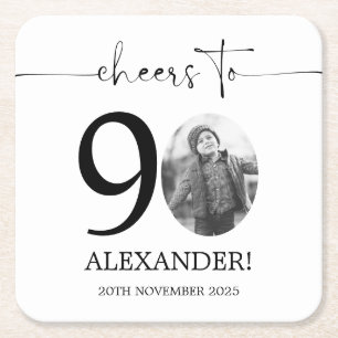 Male 90:e Birthday Photo Underlägg Papper Kvadrat