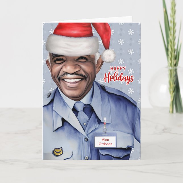 Male African American Postal Worker jul Helgkort (Framsida)