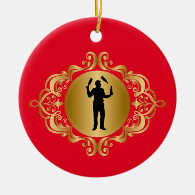 Male Bartender Silhouette jul Ornament (Framsidan)