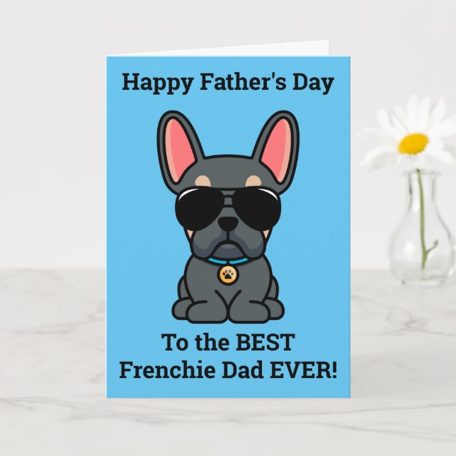Male Blue Tan Fransk Bulldog Fars dag Card Kort (Liten växt)
