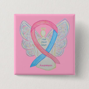 Male Breast Cancer Angel Rosa Awareness Ribbon Pin Knapp