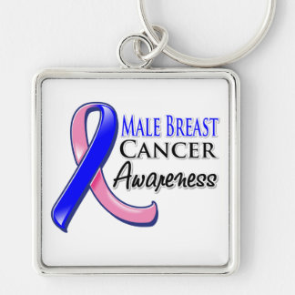 Male Breast Cancer Awareness Ribbon Fyrkantig Silverfärgad Nyckelring