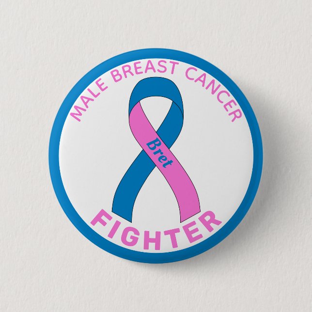 Male Breast Cancer Fighter Ribbon White Button Knapp (Framsida)