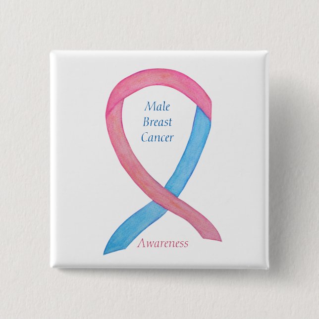 Male Breast Cancer Rosa Awareness Ribbon Pin Knapp (Framsida)