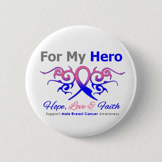 Male Breast Cancer Tribal Ribbon Hero Knapp (Framsida)