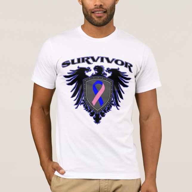 Male bröstcancer överlevandevapensköld tee (Framsida)