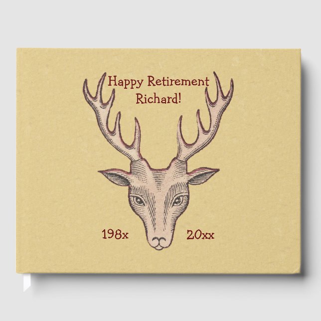 Male Brown Hjort Head Antlers kontur i Red Gästböcker (Framsida)