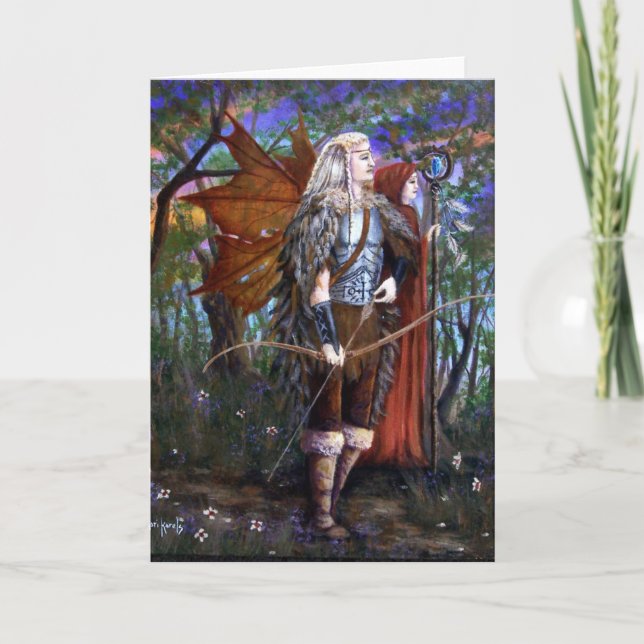 Male Celtic Fairy with Bow Warrior Artist Card Kort (Framsida)