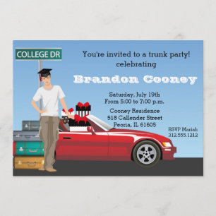 Male College Trunk Party Studenten går vidare Inbjudningar