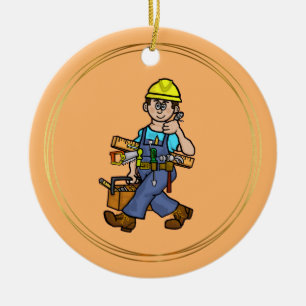 Male Construction Worker med Verktyg Ornament