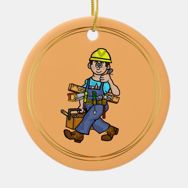 Male Construction Worker med Verktyg Ornament (Framsidan)