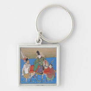 Male Courtier on Horseback Crossing River (1839) Fyrkantig Silverfärgad Nyckelring