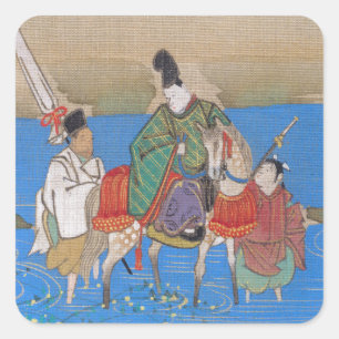 Male Courtier on Horseback Crossing River (1839) Fyrkantigt Klistermärke