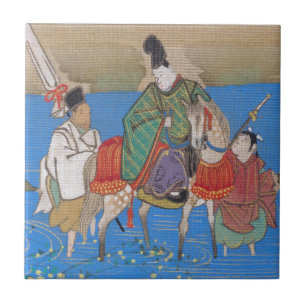 Male Courtier on Horseback Crossing River (1839) Kakelplatta