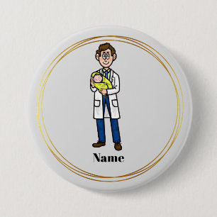 Male Doktor Holding A Baby Button Knapp